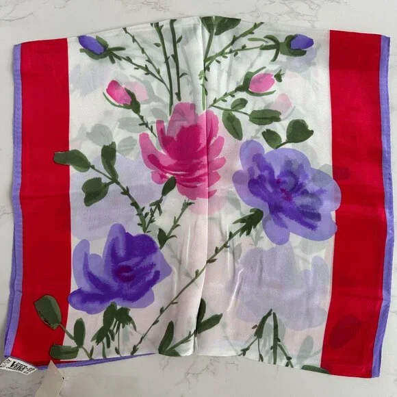 Vera Neumann Silk Scarf, 52x15 Oblong, Prima Vera Collection, Red Purple Pink - Picture 3 of 7